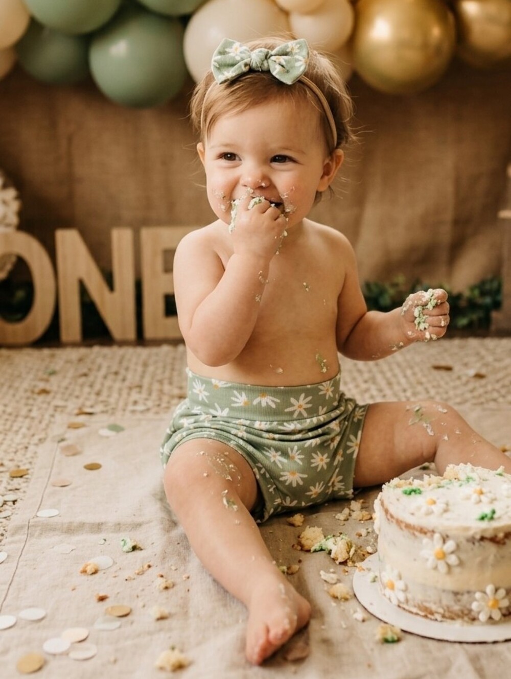 Boho Floral Baby Girl 3-Piece Set High Waisted Bummies Matching Bow Headband